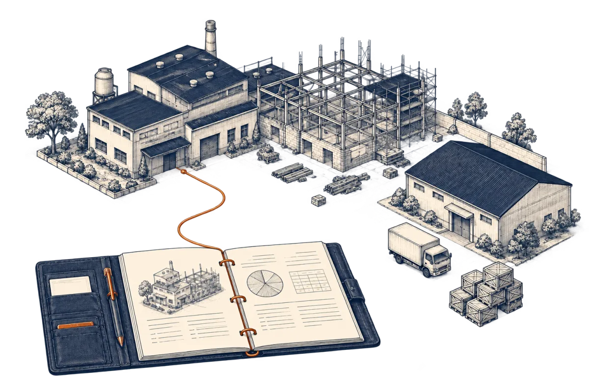 Illustrated industrial business, logistics and capital planning